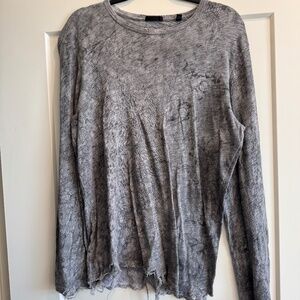 ATM Unfinished Hem Slub Distressed Long Sleeve Tee